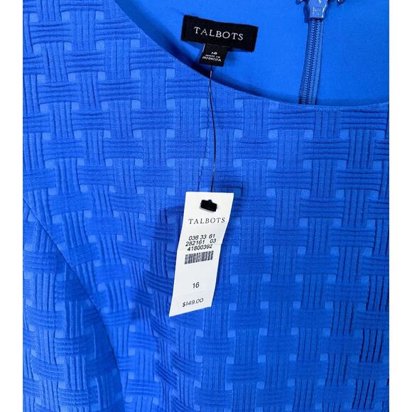 Talbots Cobalt Blue Basketweave Jacquard Sheath Dress Size 16 NWT - Picture 6 of 9